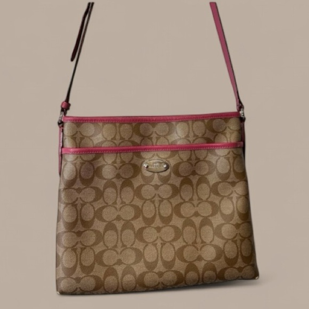 Coach Stylish Pink Handbag signature c pattern purse crossbody bag hangtag brown - Picture 2 of 7